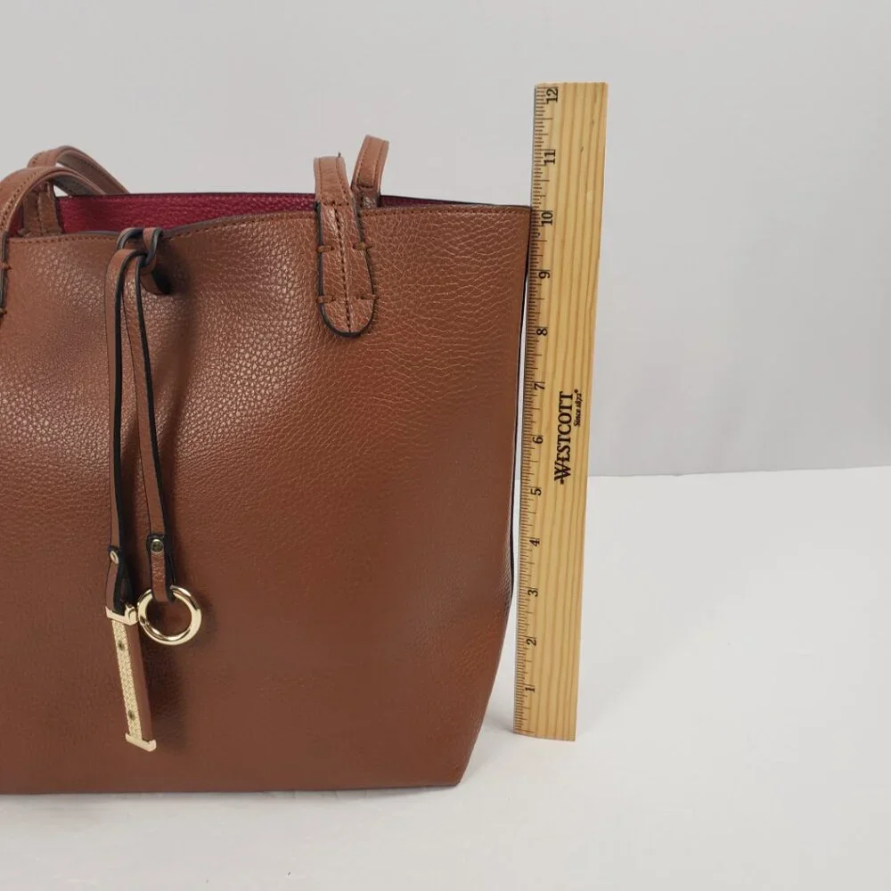 Kris Ana Reversible Handbag Camel Tan Red Key Ring Tote Bucket Purse